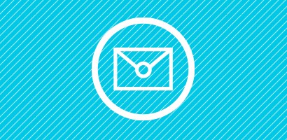 Circular white icon of a sealed envelope on a cyan background.
