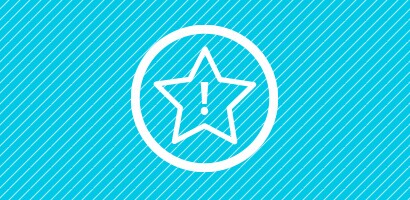 Circular white icon of an exclamation point inside a five-pointed star on cyan background.
